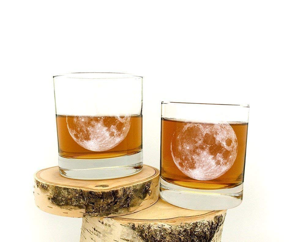 Whiskey Glass Set - Full Moon - Screen Printed Heavy-Base Rock Glases