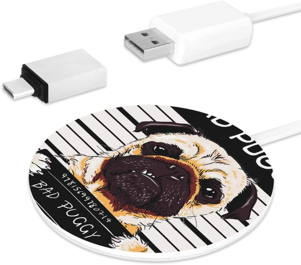 Wireless Charger Pug Posters Leather Surface 10W Fast