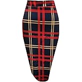 Topdress Women's Bodycon Pencil Skirts Basic Elastic High Waisted Stretch Short Skirt Knee Lenght with Slit