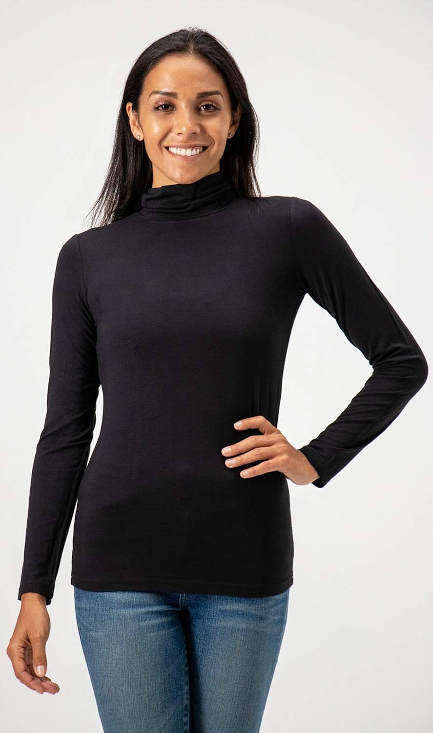 DEVOPS Womens 2-Pack Long Sleeve Mock Turtleneck Stretch Fitted Shirts at  Women’s Clothing store