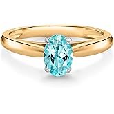 Gem Stone King 10K Yellow Gold Blue Apatite Solitaire Engagement Ring For Women (0.82 Cttw, Oval 7X5MM, Gemstone Birthstone)