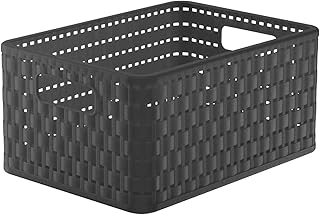 Rotho Country Aufbewahrungskiste 11l in Rattan-Optik, Kunststoff (PP) BPA-frei, anthrazit, A5+/11l (32,8 x 23,8 x 16,0 cm)