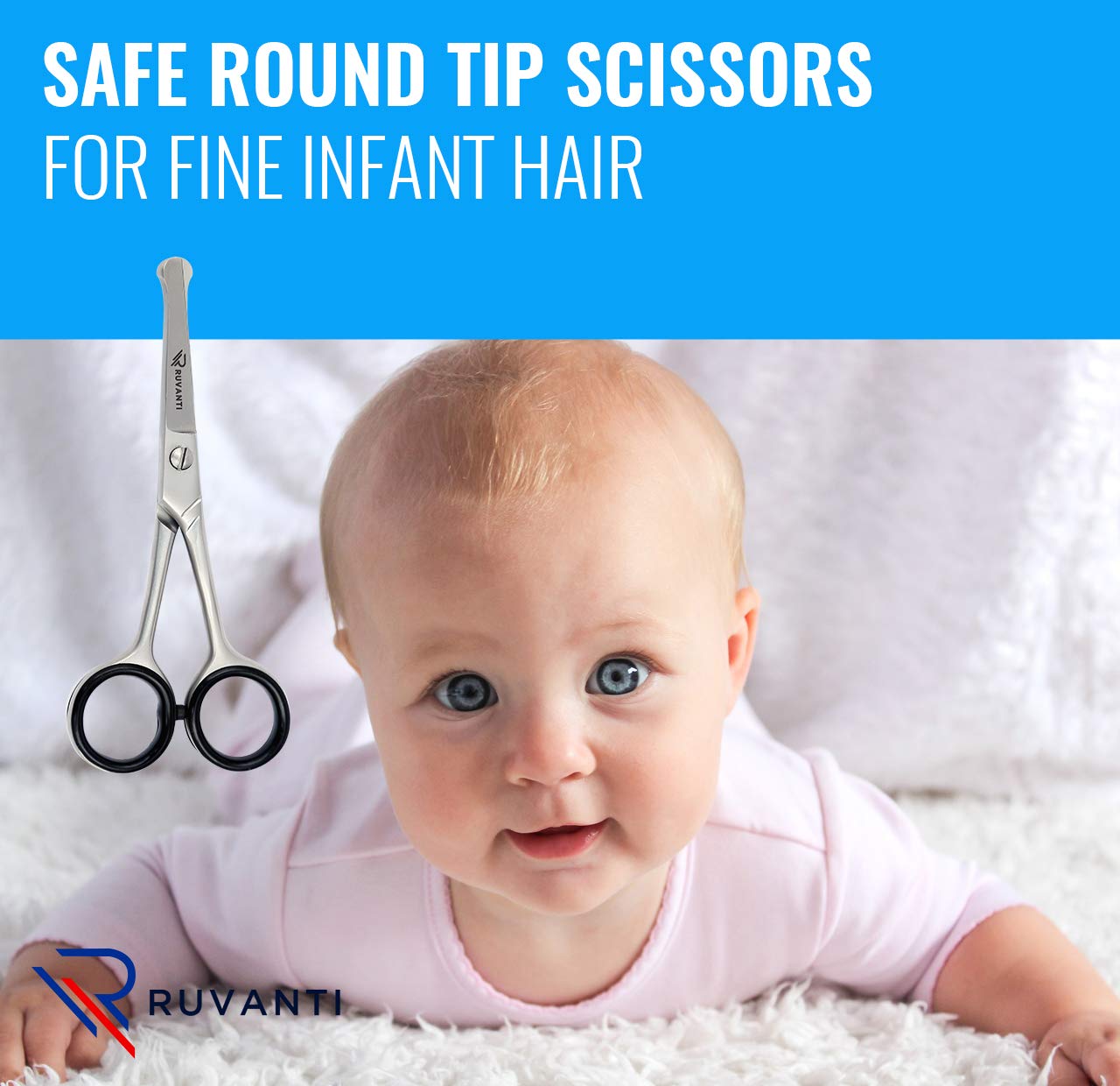 Ruvanti Round Headed Nose Hair Scissors/Safety Scissors for Kids & Infants -5.2" German Stainless Steel Baby Scissors/Baby Nail Scissors.Facial Hair Scissors/Beard Trimming Scissor/Mustache Scissor. : Beauty