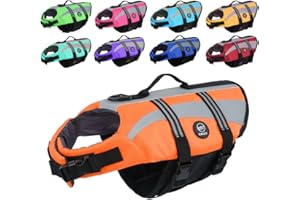 EMUST Dog Flotation Vest, Reflective Life Jacket for Small Dogs with Rescue Handle, Small Dog Vests Lifesaver for Swimming Boating Water,Orange, S