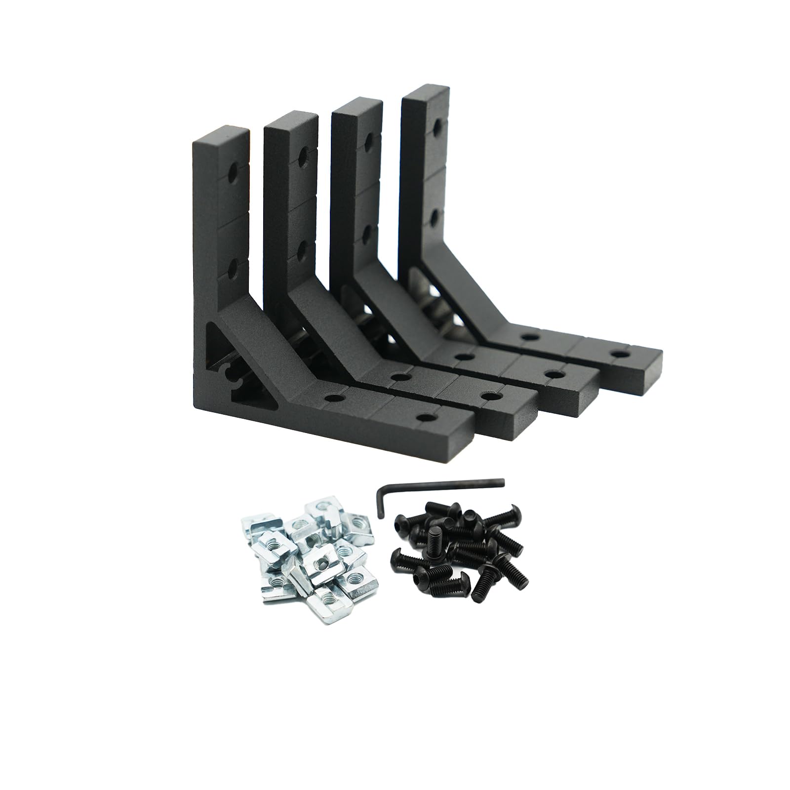 Iverntech 4pcs Black Corner Bracket 78x78mm, 4 Hole Inside Strong Support Corner Brackets Gusset for 2020 Aluminum Extrusion Profile with 16Pcs M5 Screws + 16Pcs M5 T Nuts — image 1