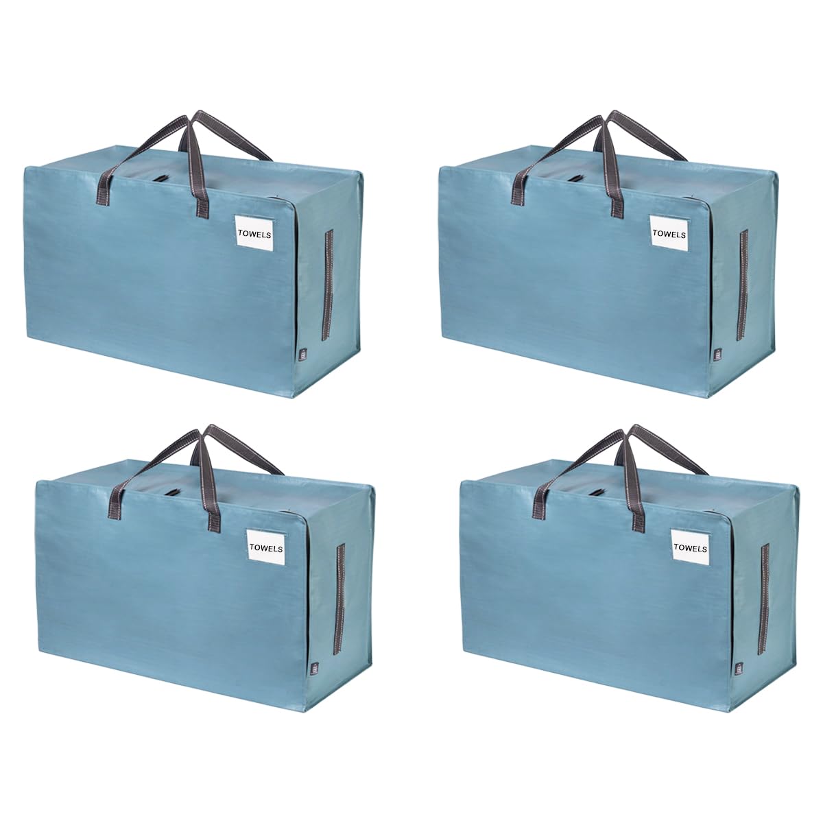VENO 4 Pack Heavy-Duty Oversize Large Storage Bag with Zips for Moving, Clothes Storage, Laundry Bag, Packing, House Solutions, Sustainable, Water-Resistant (Light Blue, 4 Pack)