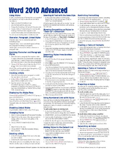 Microsoft Word 2010 Advanced Quick Reference Guide (Cheat Sheet of Instructions, Tips & Shortcuts - Laminated Card)