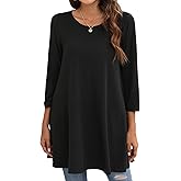 ENMAIN Women's Tunic Top 3/4 Sleeve Plus Size Tunic Tops to Wear with Leggings Ladies Casual Swing Dressy Blouses