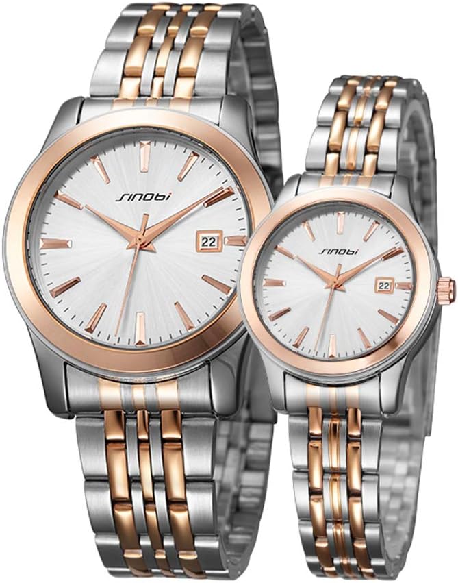 SINOBI 2 Pcs Watches for Couple Lovers Men's Lady Women Black Quartz Wrist Watch Watches Gifts Set