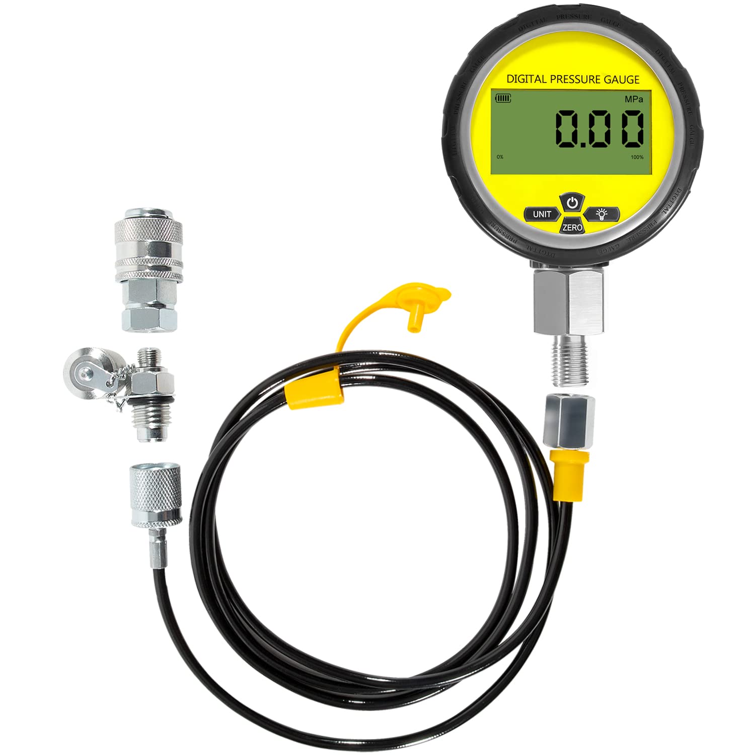Photo 1 of 10000PSI Digital Hydraulic Pressure Test Coupling Kit Pressure Gauge Manometer Tester for USA Brand Excavator 1 Gauge 1 Hose 2 Couplings Black Silicone Protector 1/4 Inch NPT Connector 700BAR/70Mpa