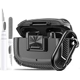 Olytop for Beats Studio Buds/Bud + Case Cover with Lock Clip 2021/2023, Rugged Shockproof Protective Hard Skin with Carabiner&amp;Cleaner Pen Men Women for Beat Studio Buds/Bud Plus Earbuds - Black