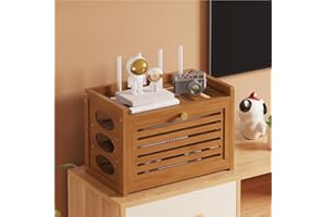 Wood Hider Router Box, WiFi Storage Box with Removable Shelves, Standing WiFi Router Cover for Home Office(Brown,16" L)