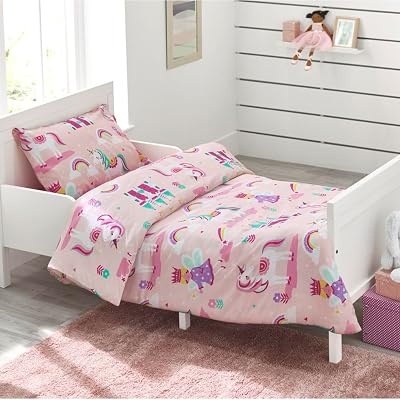 Bloomsbury Mill Kids Cot Bed Duvet Cover Set Unicorn Princess Rainbow 120x150