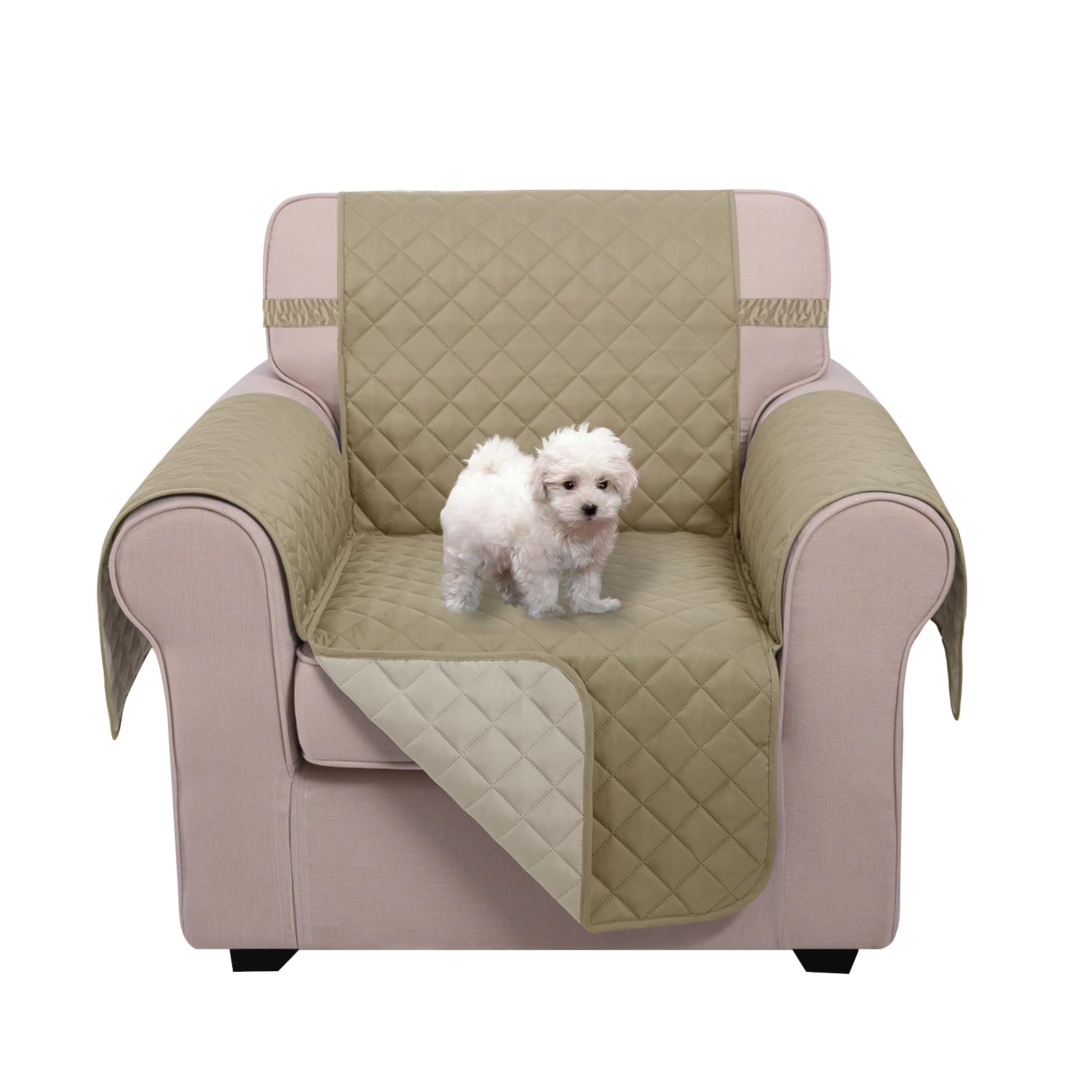 Photo 1 of U-NICE HOME Recliner Chair Covers Reversible Chair Cover Pet Covers for Dogs with Elastic Straps Water Resistant Diamond Quilted (23''Recliner Small, Light Camel/Beige)