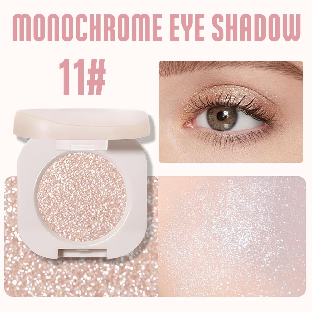 JUAAZIN Monochrome Glitter Eyeshadow - Light Brown Shimmer Eye Shadow, Talc-Free, Paraben-Free, Cruelty-Free, Long-Lasting Single Eyeshadow Palette for Everyday & Special Occasions 11#