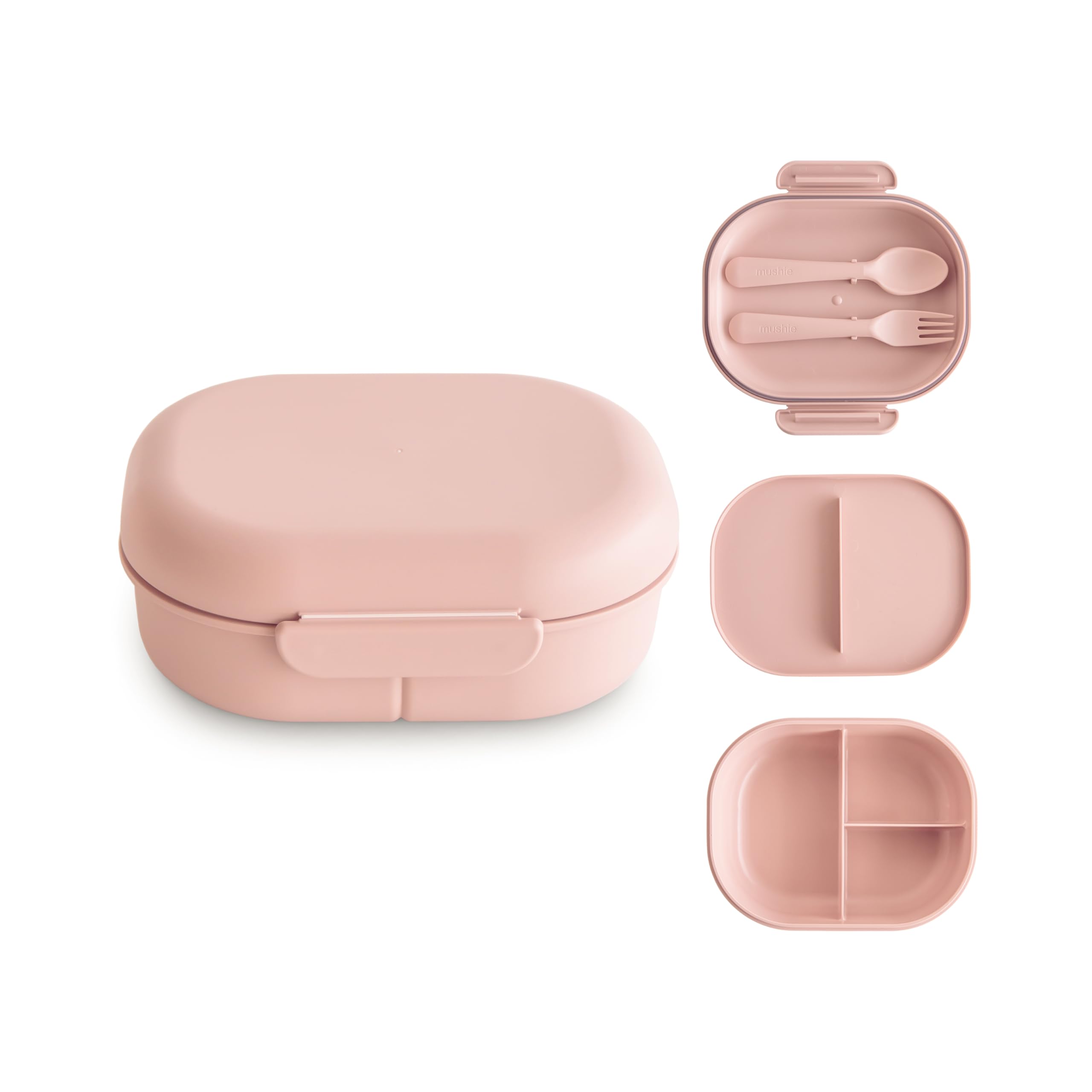 Mushie Lunchbox | Children's Lunch Box Snack Box for Kindergarten and School | Divider & Compartments with Lockable Lids | Includes 1x Set of Cutlery Fork and Spoon | (Blush)