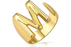 KeyStyle Bold Initial Letter Rings Adjustable, GoldChic Jewelry Women Gold Statement Ring Personalized Engraved Women’s Open Signet Ring for Party (Gold, White Gold, Black)