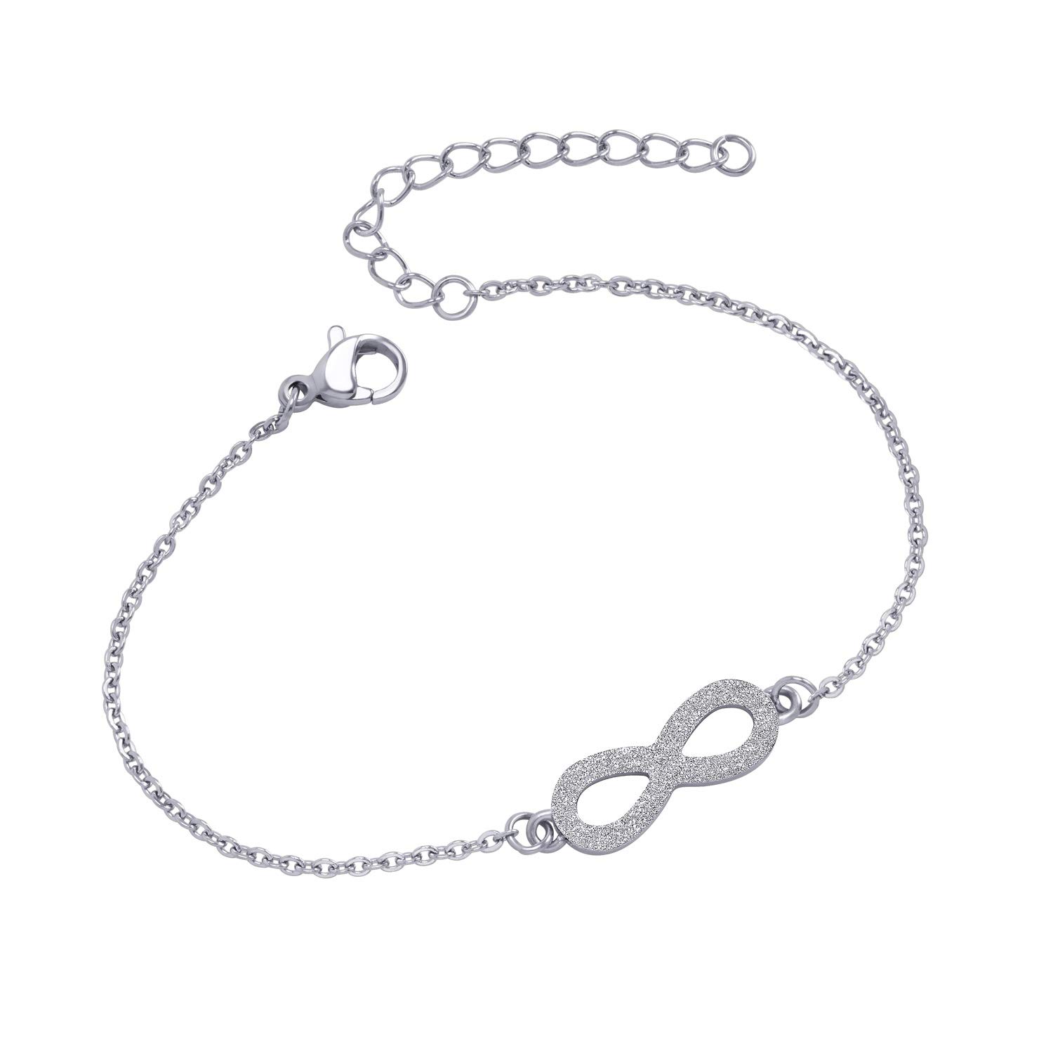 555Jewelry Stainless Steel Cable Chain Sandblasted Sparkling Glittering Infinity Cuff Bracelet, Infinity Bracelet, Infinity Bracelets for Women, Girlfriend Bracelets, Silver, 7.5 Inch