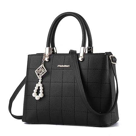 BestoU handtaschen damen Schwarz groß Leder Damen Schultertasche Frauen Umhängetasche (Schwarz)
