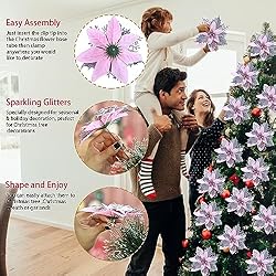 GREENTIME 12 Pcs Glitter Poinsettia 5.5" Artificial
