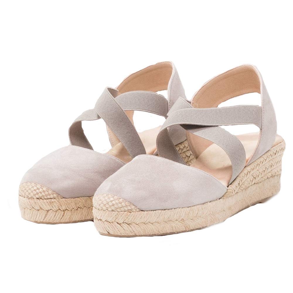 Womens Closed Toe Espadrilles Wedge Sandals Elastic Ankle Strap Heels Dress Shoes - Image 4