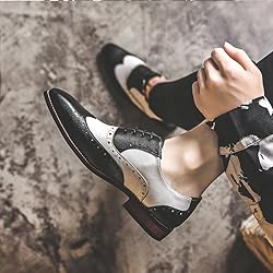 HuitJours Men Black White Brogues Wingtip Dress