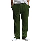 HERCHA Corduroy Pants for Men Straight Leg Solid Color Lounge Trousers Drawstring Waisted Fall Sweatpant with Pockets