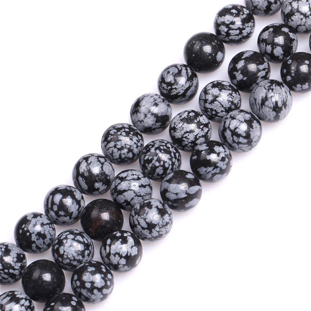 GEM-Inside Natural 12mm Black Nowflake Obsidian Round Gemstone Semi Precious Loose Beads for Jewellery Making 15''