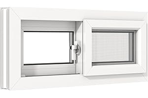 ASSTINOUS Vinyl Basement Slider Window,32" x 14" Basement Window,Removable Sliding Windows with Screen Windows,Featuring Double-Pane Insulated with Thermal Insulation Soundproof Glass（White）