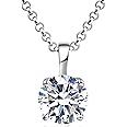 925 Sterling Silver Necklace for Women, 1ct 6.5mm D Colorless Moissanite Necklace Round Brilliant Cut Solitaire Pendant Necklace Gold Plated Classic 4 Prong 18 Inch Chain Necklace
