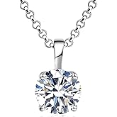 925 Sterling Silver Necklace for Women, 1ct 6.5mm D Colorless Moissanite Necklace Round Brilliant Cut Solitaire Pendant Necklace Gold Plated Classic 4 Prong 18 Inch Chain Necklace