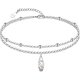 CHIC & ARTSY 925 Sterling Silver Ankle Bracelets for Women, Dainty Adjustable Layered Foot Chains with Symbolic Charms, Boho Beach Everyday Lightweight Jewelry