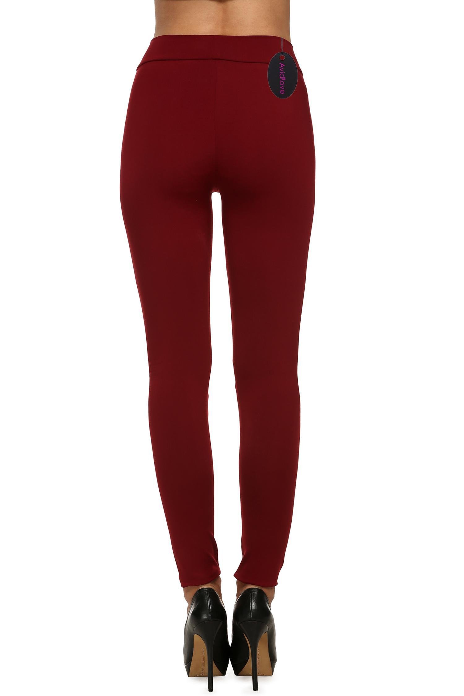 ELOVER Women Full Length Trousers Stretch Waist Leggings Skinny Pencil Pants Thick