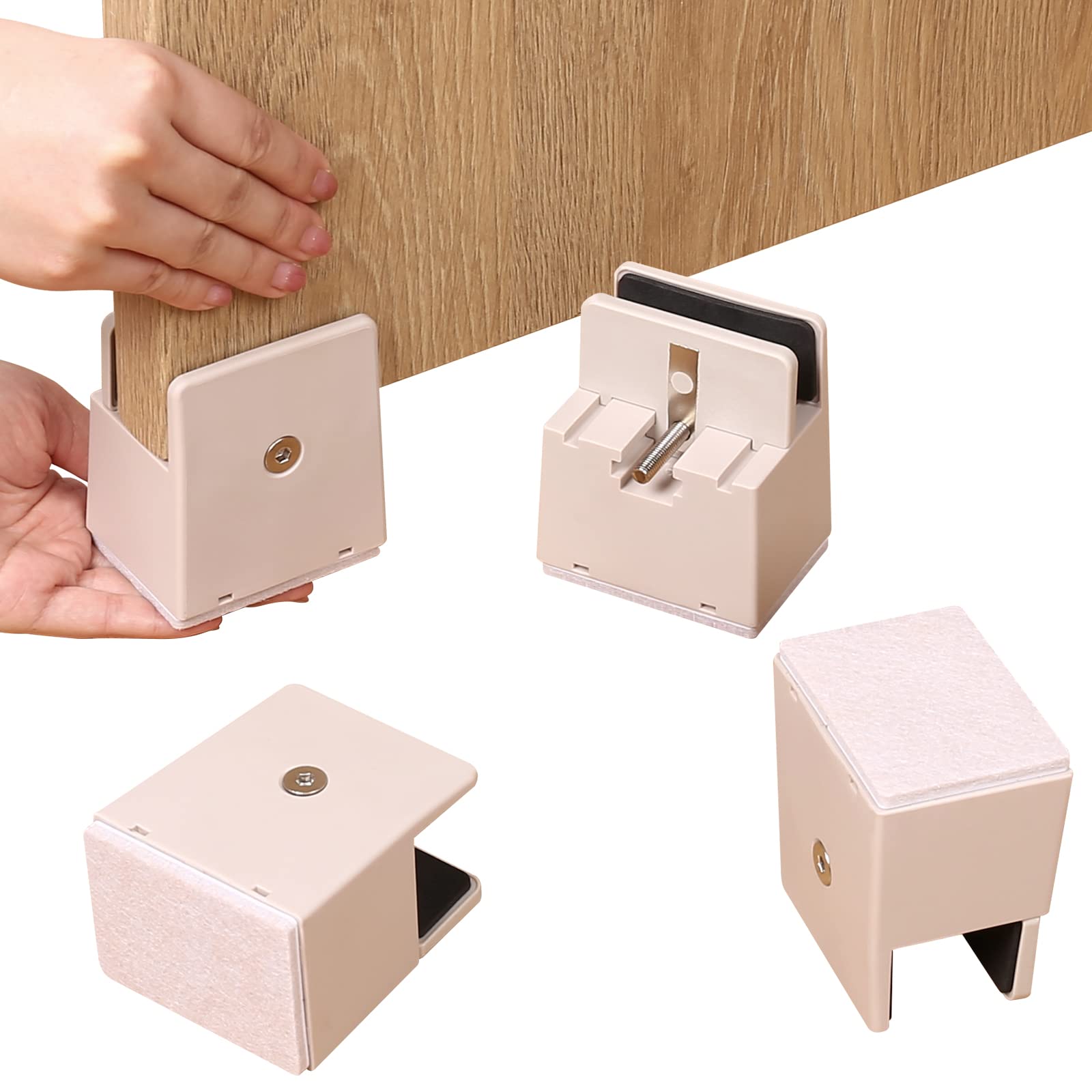 Ezprotekt Adjustable 2 Inch Chair Risers with Screw Clamp, Heavy Duty Couch Bed Furniture Risers, fit Square/Round Chair Leg Diameter from 0''–1.5'', Supports 20,000 lbs (Beige, 4 Pack)