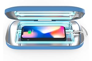 PhoneSoap Pro UV Smart Phone Sanitizer & Universal Cell Phone Charger Box | Patented & Clinically Proven 360-Degree UV-C Disinfection | Disinfects and Charges All Phones (Blue)