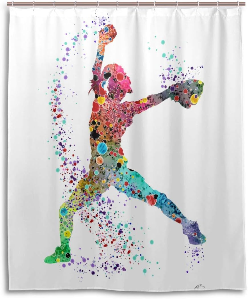 Amazon Com Sonernt Curtain Baseball Softball Pitcher Watercolor Print Art Print Girl S Softball Shower Curtain Bathroom Decor Polyester Durable Waterproof Curtain Home Kitchen