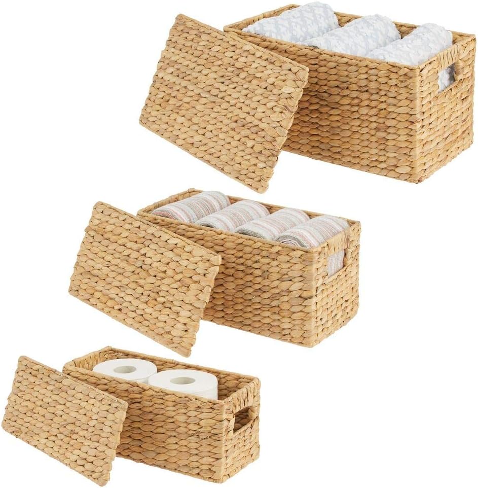 natural Elegantes cestas de almacenaje de jacinto de agua con tapa