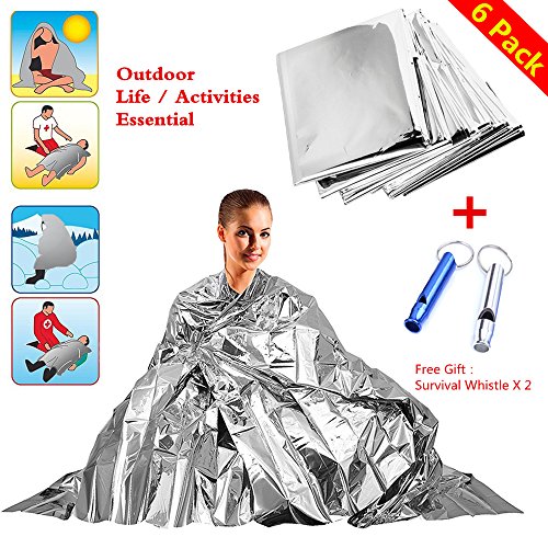 Fish&Fairy Emergency Blanket Mylar Thermal Survival Space Blankets Designed for NASA Waterproof Reusable Perfect for Camping Running Hiking Outdoors with 2 Survival Whistle