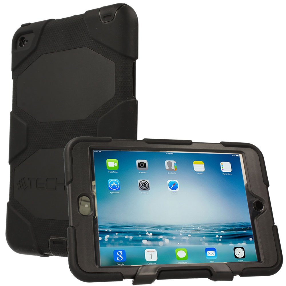 TECHGEAR Case for iPad mini 4 - Rugged Heavy Duty Protective Case Design Shockproof Survival with Detachable Kickstand School, Kids, Contractor Case - Black