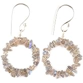 Labradorite Earrings, Natural Gemstone Raw Uncut Chips Beads Earring, Birthstone Crystal, Jewelry for Women, Chakra Energy Healing Crystals Jewelry Silver Plated Gift for Her, Teen Girl (labradorite)