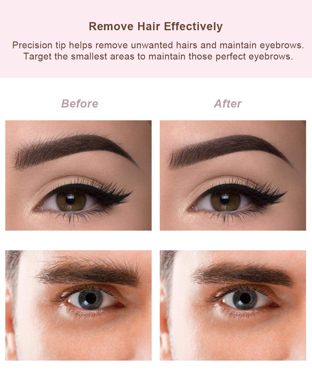 Painless Eyebrow Hair Remover for Women,Portable Eyebrow Trimmer Razor with LED Light,Lipstick-Sized Eye brow Epilator,Facial Hair Shaver For Good Finishing (Rose Gold)