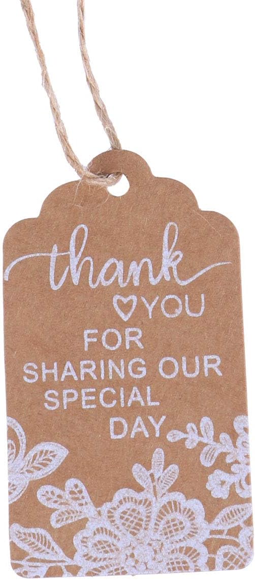 SUPVOX Wedding Favour Tags White Lace Kraft Paper Hang Tags with Hemp Rope 7X4Cm for Thank You Decorations 50Pcs - Image 5