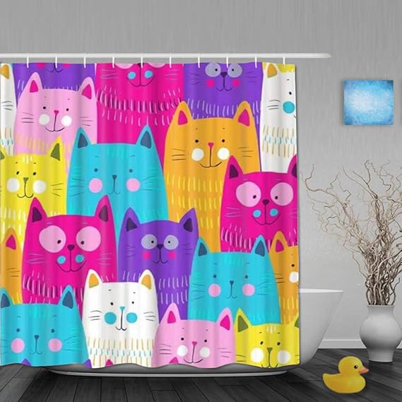 Ttincceer Katzen Duschvorhang - Lustige Schwarze Katzen Design 180x200cm