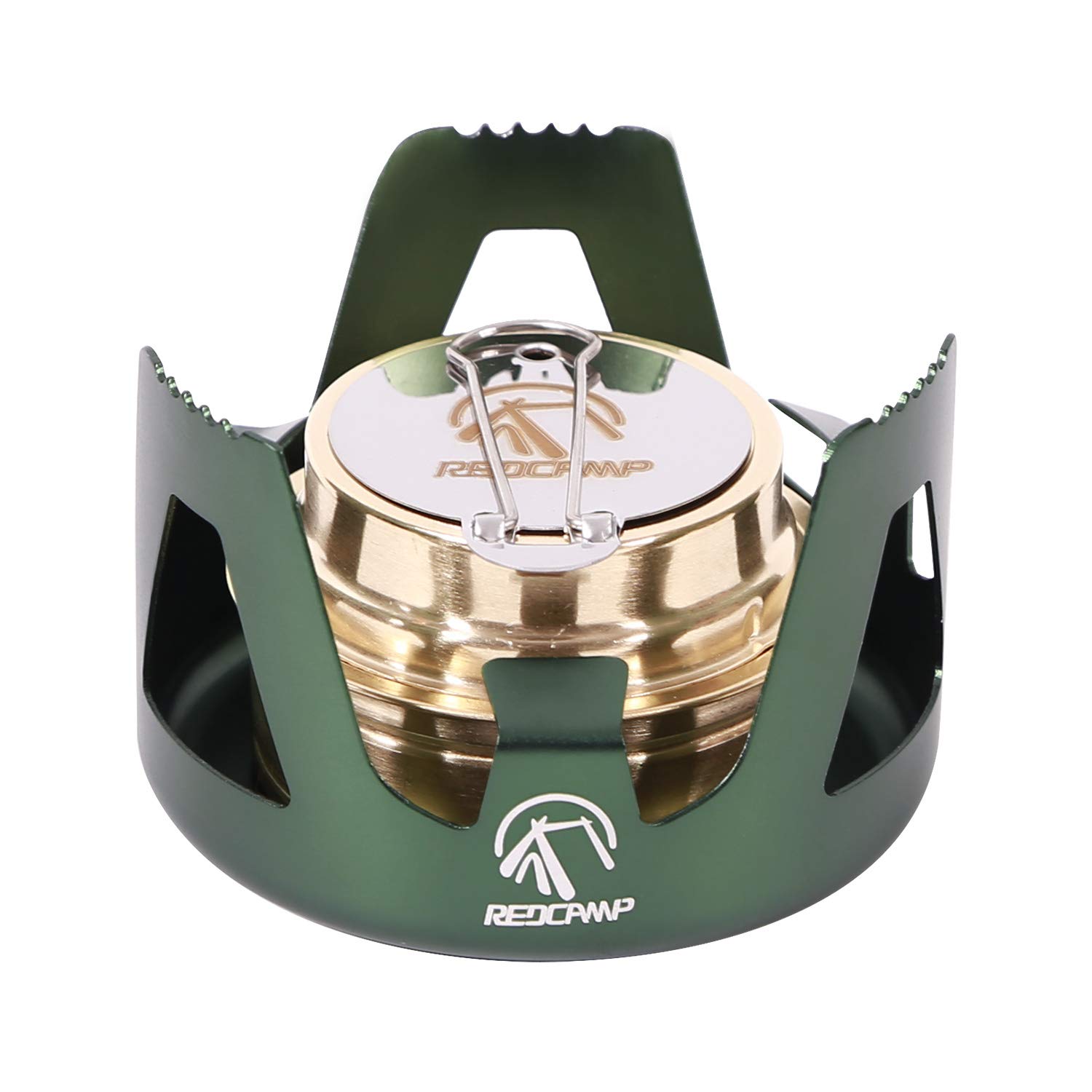 REDCAMP Mini Spirit Burner - Brass Alcohol Stove with Adjustable Flame & Wind Shield, Ultralight Portable Camping Stove for BBQ, Backpacking, Hiking, Outdoor Cooking and Picnic (Green)
