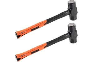 MANCHAP 2 PCS 16 Inch 4 Lbs Small Sledge Hammer, Mini Club Hammer with with Fiberglass Handle, 4 Pound Drilling Crack Hammer for Demolition and Construction, black orange