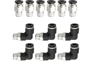 Hamineler 12 PCS Straight Push Release Connectors, Push to Connect Tube Fitting Tube Connect Fittings 1/8inch NPT Thread 1/4inch Tube OD