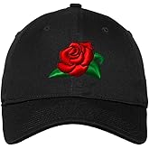 Soft Baseball Cap Rose Flower A Embroidery Nature & Plants Twill Cotton Dad Hats for Men Women Buckle Closure Black Design Only