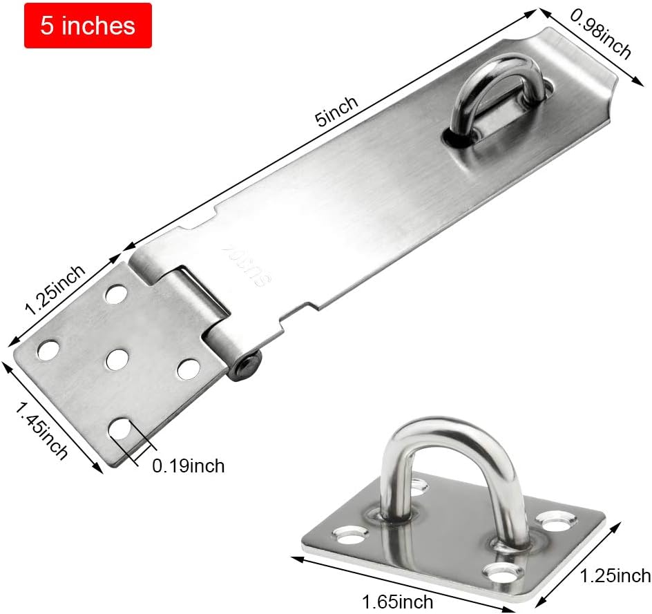 4 Pcs Security Door Locks Hasp Latches, Stainless Steel Safety Packlock Clasp with Screws for Cabinet, Furniture, Drawer, Cupboard (2 Pack 5 inch Padlock Hasp + 2 Pack 4 inch Padlock Hasp) - - 