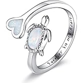 CUPENDA Opal Sea Turtle/Cat Ring 925 Sterling Silver Cute Animal Adjustable Open Ring Animal Jewelry for Women