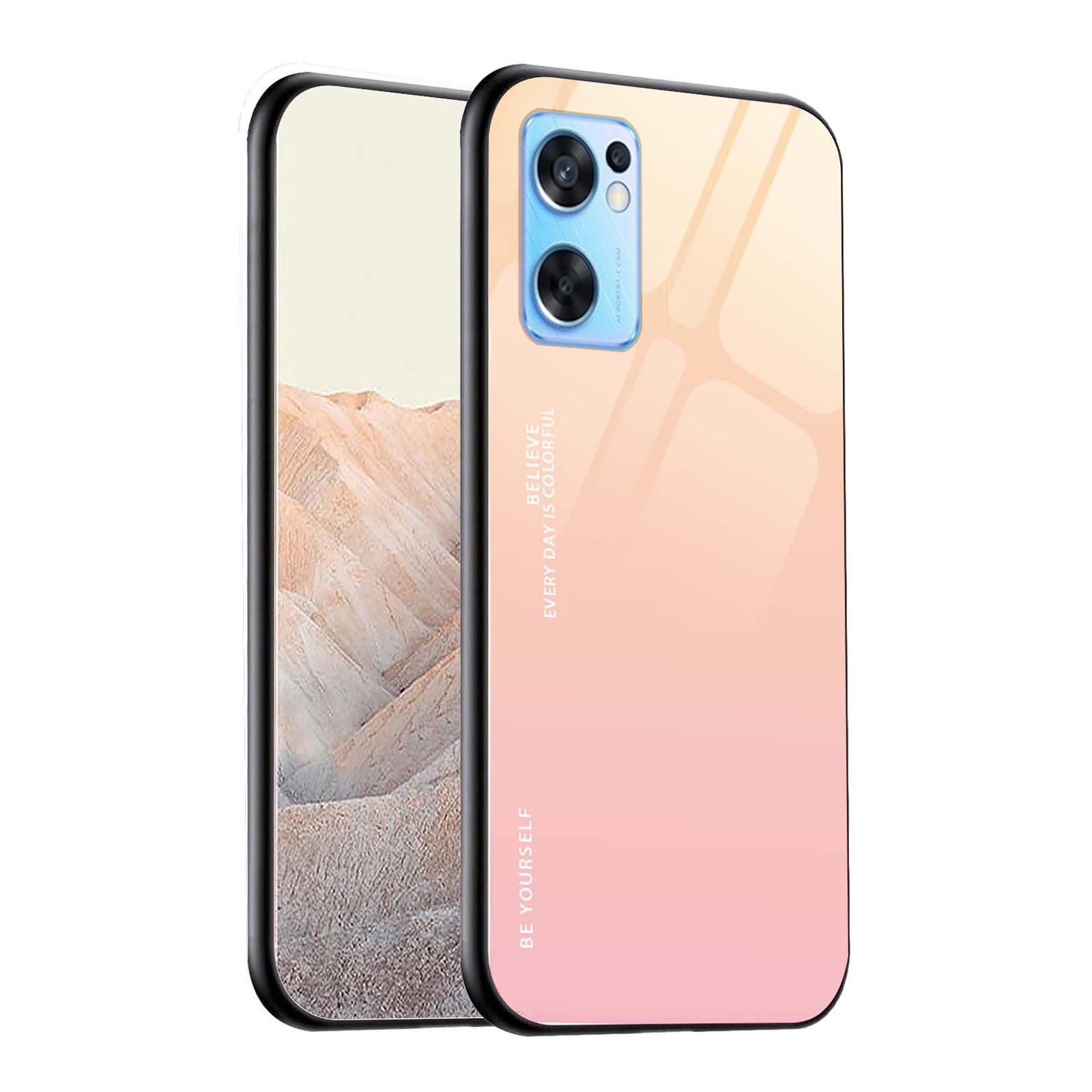 WEIOU Gradient Glass Cover for OPPO Find X5 Lite Case, Anti-Scratch Tempered Glass Back Cover and Silicone Shockproof TPU frame Bumper Phone Shell - 1